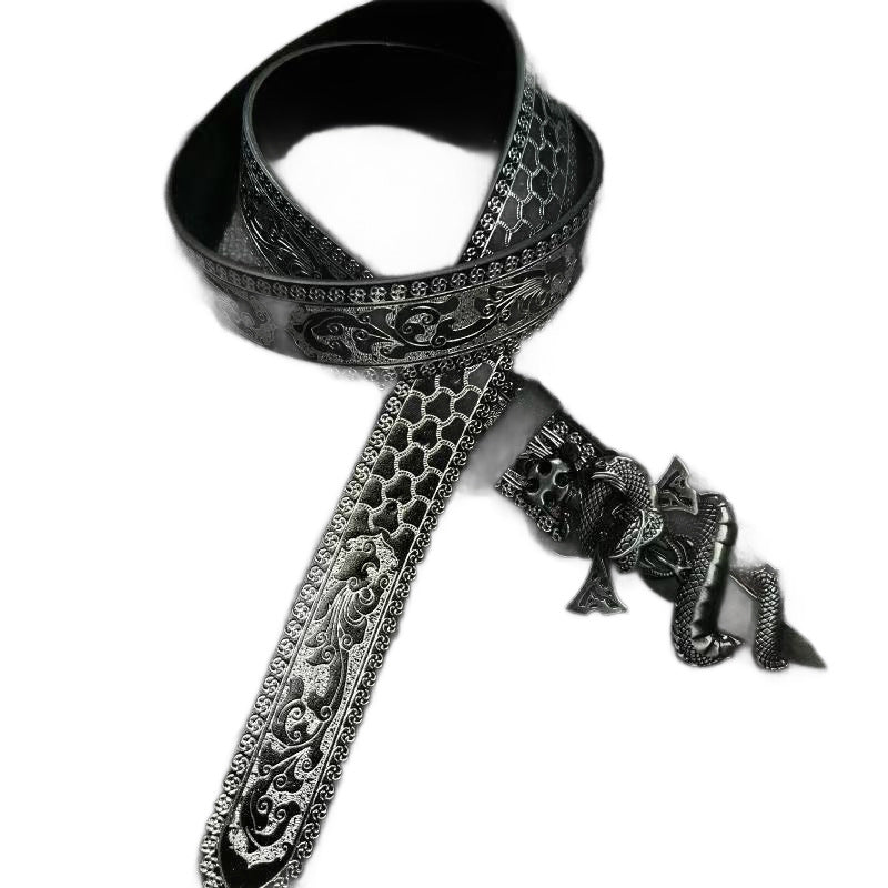 Unisex Punk Snake Pattern Belt With Zinc Alloy Embossed Buckle And Synthetic Fibre Embossing Surface Finish
