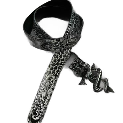 Unisex Punk Snake Pattern Belt With Zinc Alloy Embossed Buckle And Synthetic Fibre Embossing Surface Finish