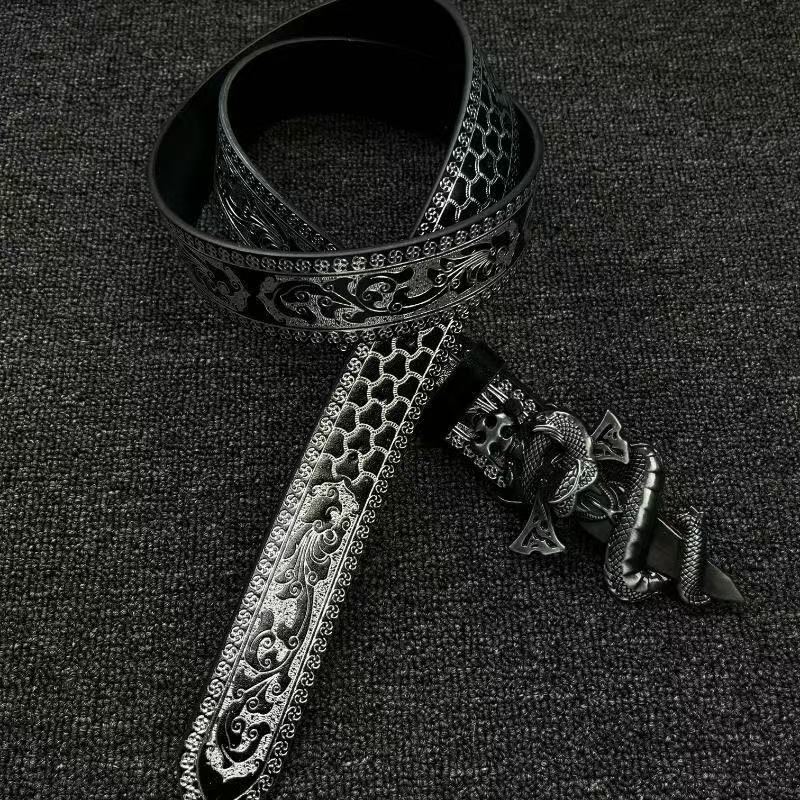 Unisex Punk Snake Pattern Belt With Zinc Alloy Embossed Buckle And Synthetic Fibre Embossing Surface Finish