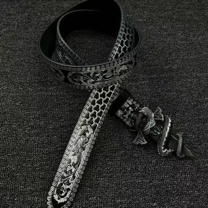 Unisex Punk Snake Pattern Belt With Zinc Alloy Embossed Buckle And Synthetic Fibre Embossing Surface Finish