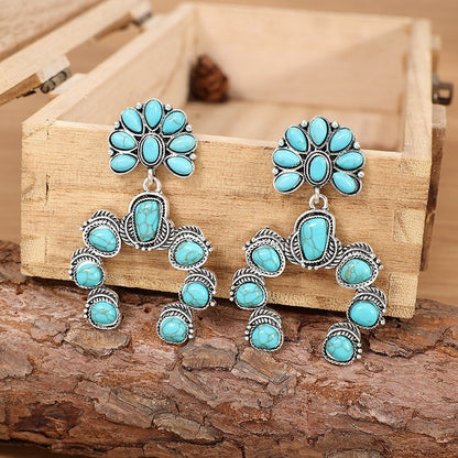Ethnic Style Pumpkin Drop Earrings In Silver Featuring Alloy And Zinc Alloy Ear Pins With Turquoise Inlay