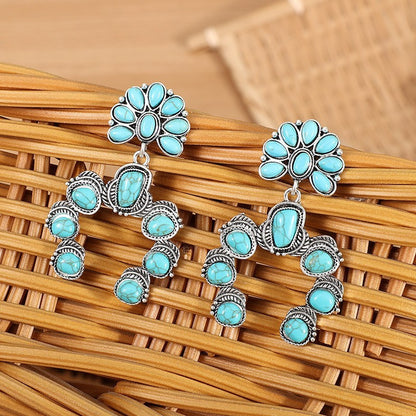 Ethnic Style Pumpkin Drop Earrings In Silver Featuring Alloy And Zinc Alloy Ear Pins With Turquoise Inlay