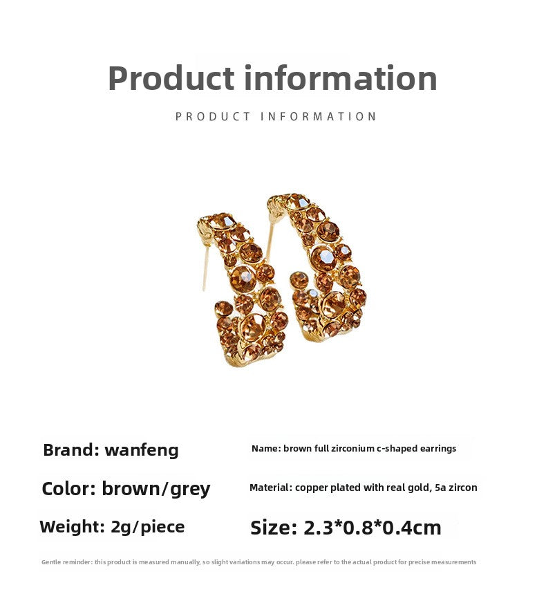 Geometric Earrings For Women In Grey Copper With Zircon Inlay, Real Gold Plated
