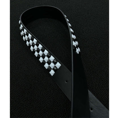 Unisex Checkered PU Leather Belt With Alloy Pin Buckle In Black & White