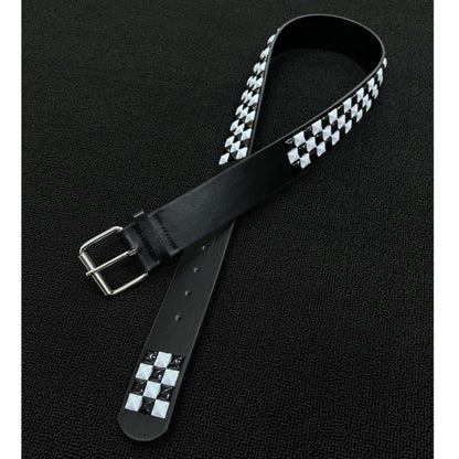 Unisex Checkered PU Leather Belt With Alloy Pin Buckle In Black & White