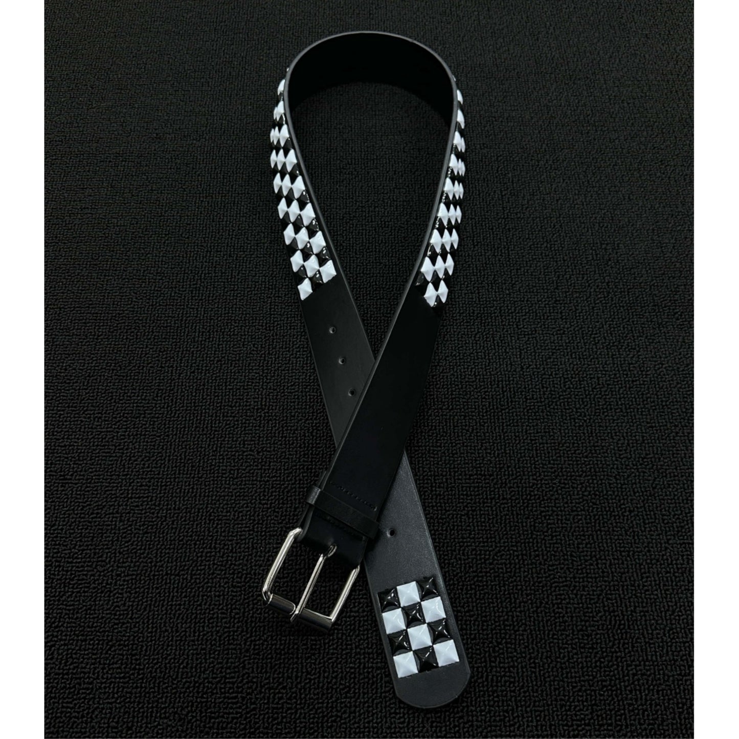 Unisex Checkered PU Leather Belt With Alloy Pin Buckle In Black & White