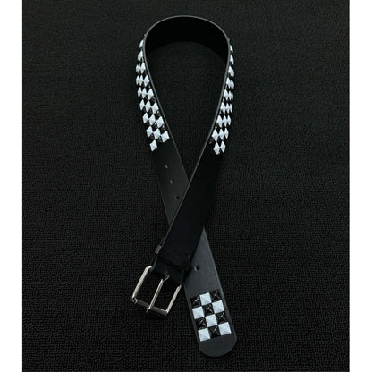 Unisex Checkered PU Leather Belt With Alloy Pin Buckle In Black & White