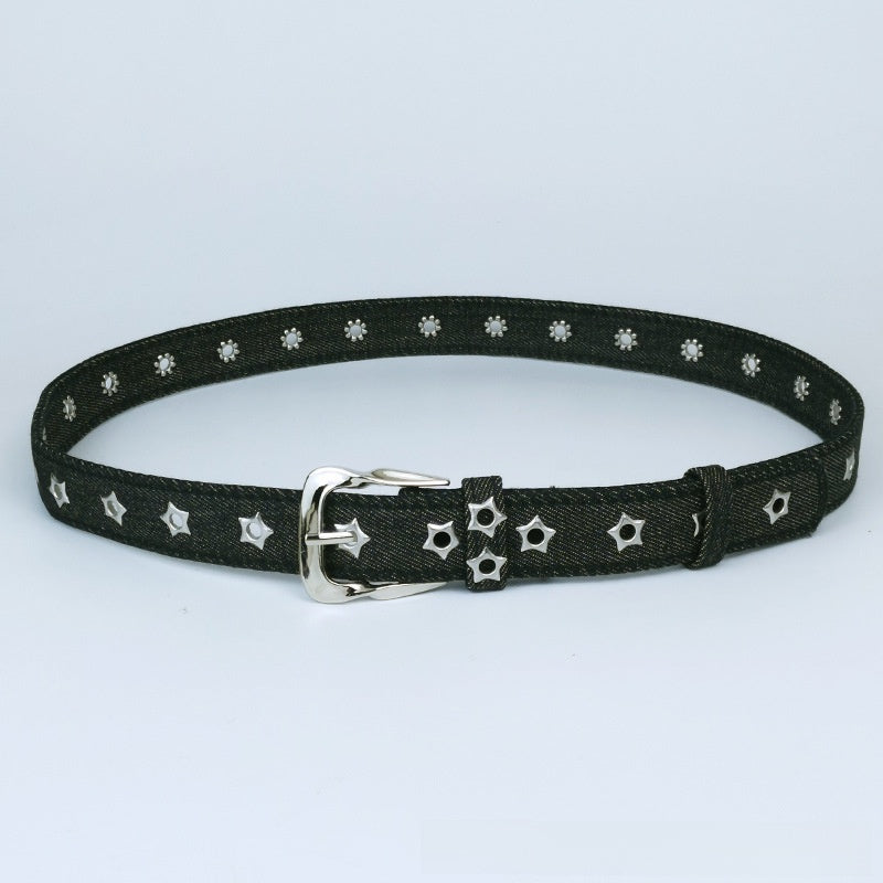 Women’s Denim Belt With Alloy Pin Buckle Featuring Sequins Detail