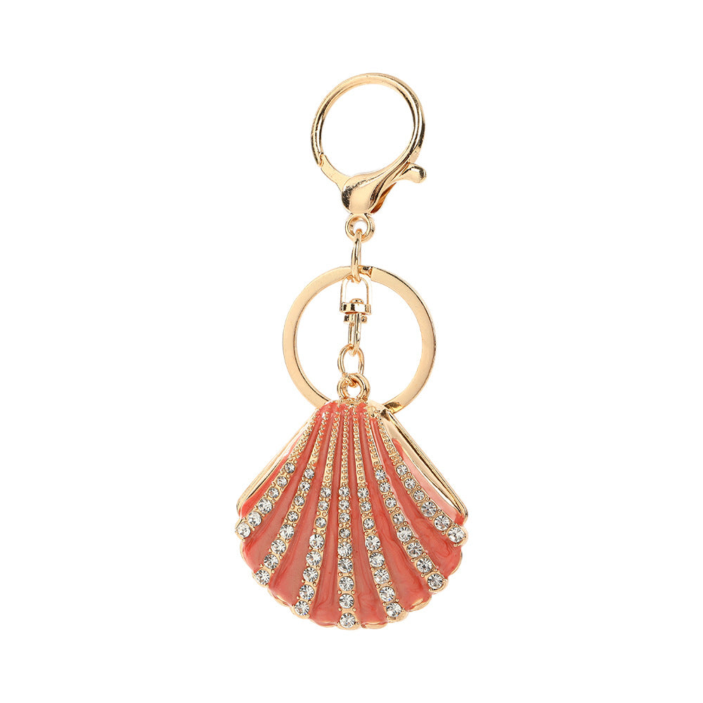 Christmas Shell Key Chain In Grey With Rhinestone Inlay, Zinc Alloy Bag Charm Accessory