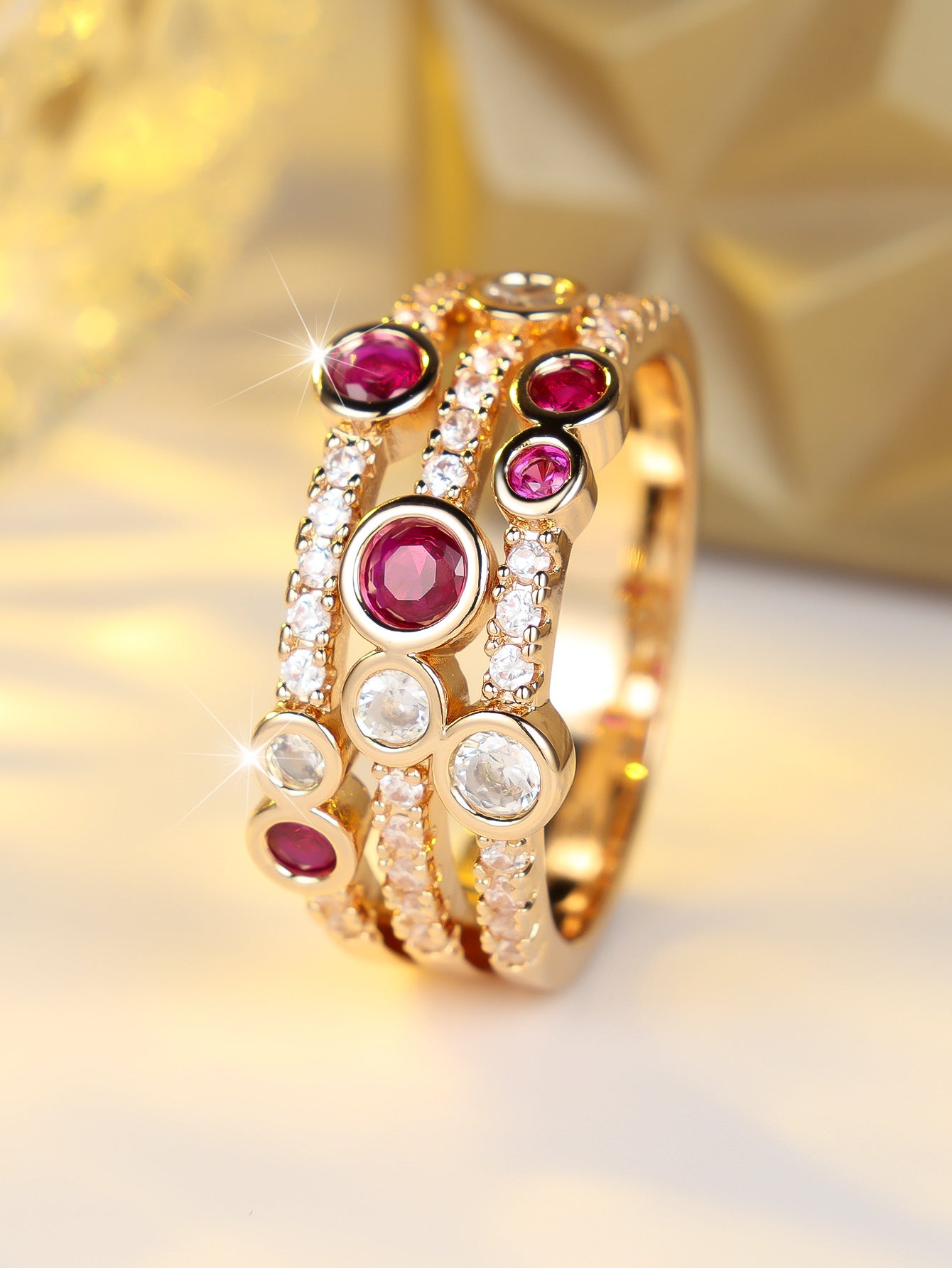 Women’s Bubble Ring In Gold Electroplated Copper With Zircon Inlay