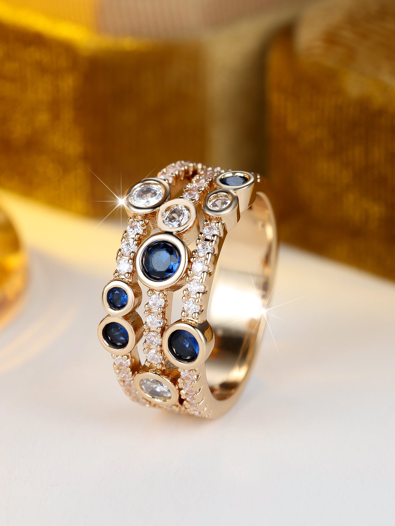 Women’s Bubble Ring In Gold Electroplated Copper With Zircon Inlay