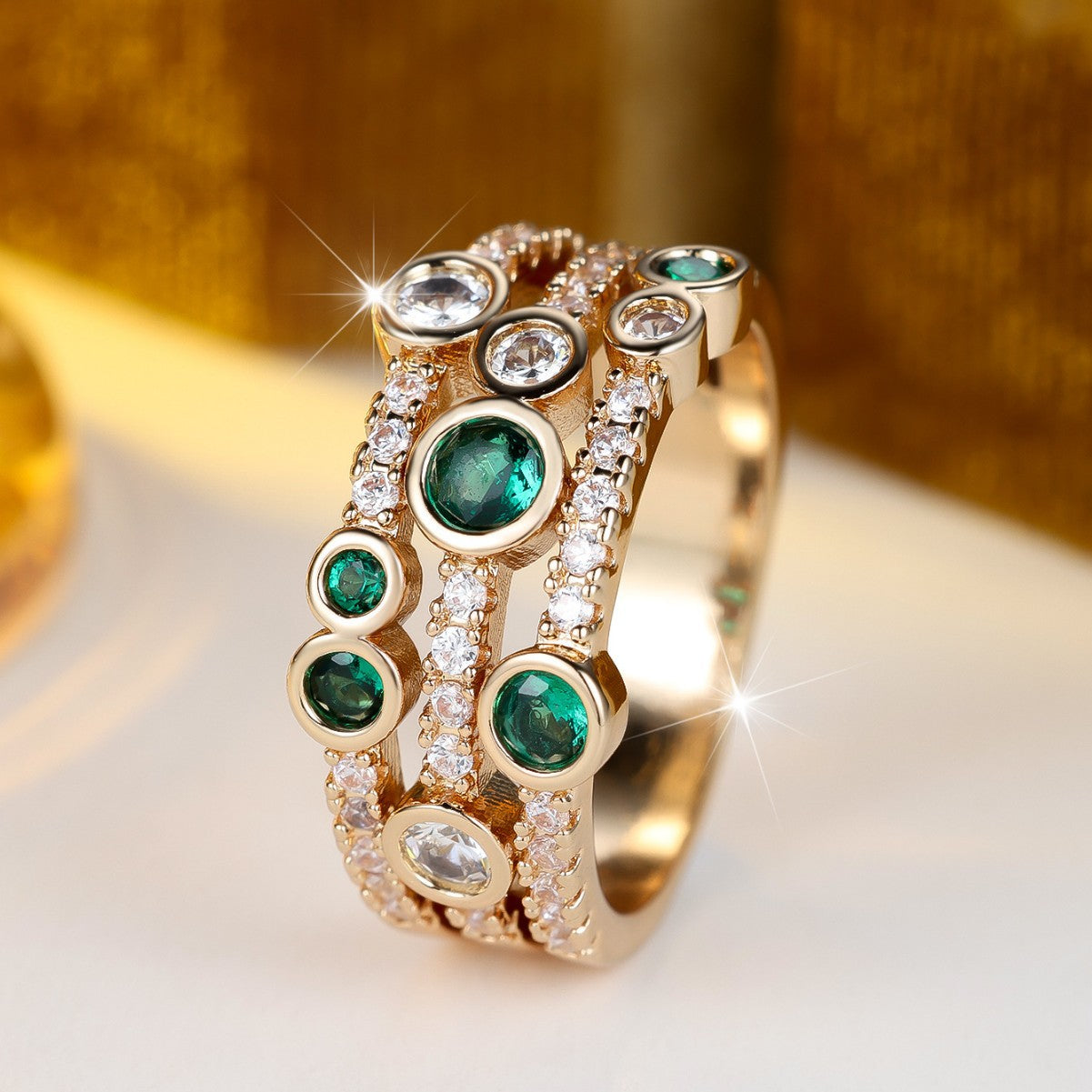 Women’s Bubble Ring In Gold Electroplated Copper With Zircon Inlay