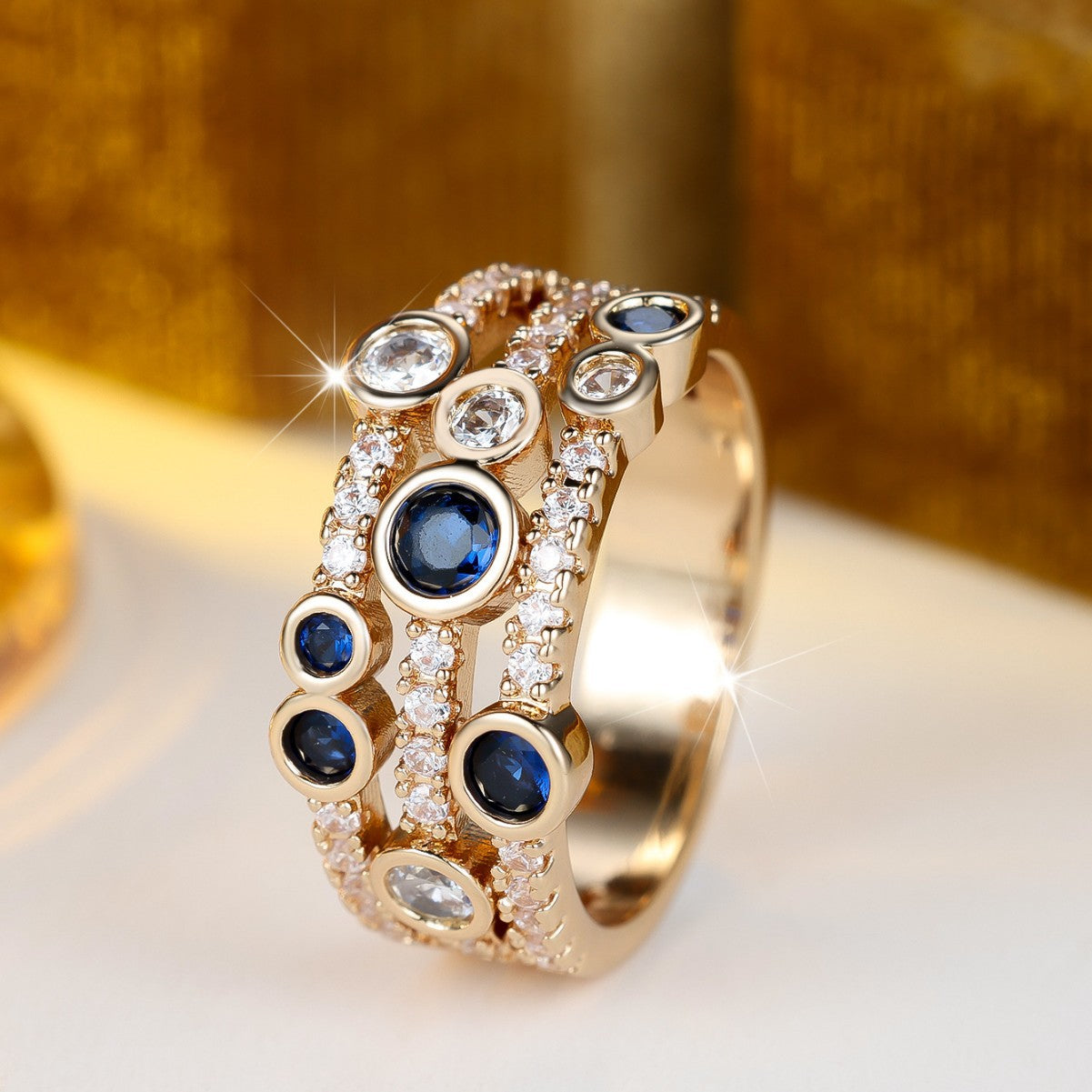 Women’s Bubble Ring In Gold Electroplated Copper With Zircon Inlay