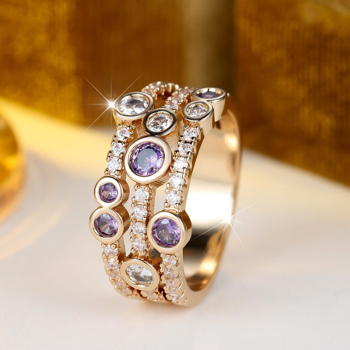 Women’s Bubble Ring In Gold Electroplated Copper With Zircon Inlay