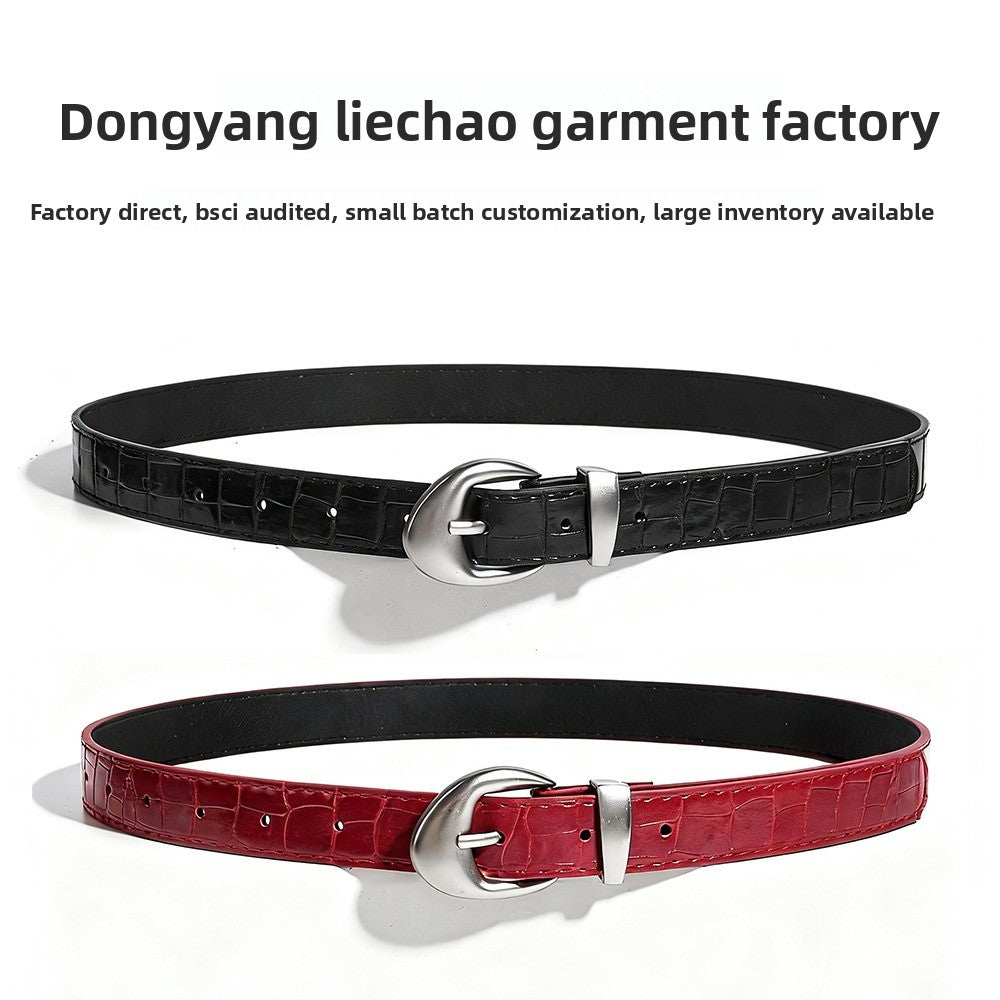 Retro Unisex Crocodile PU Leather Belt With Zinc Alloy Pin Buckle