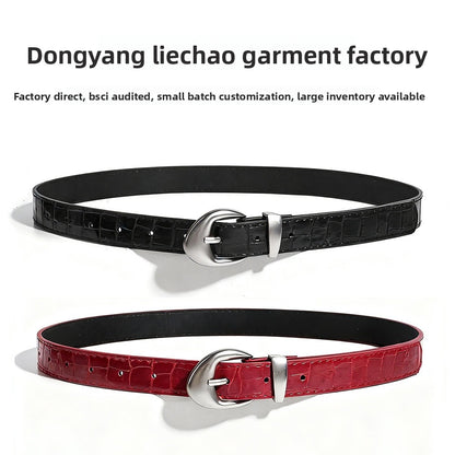 Retro Unisex Crocodile PU Leather Belt With Zinc Alloy Pin Buckle