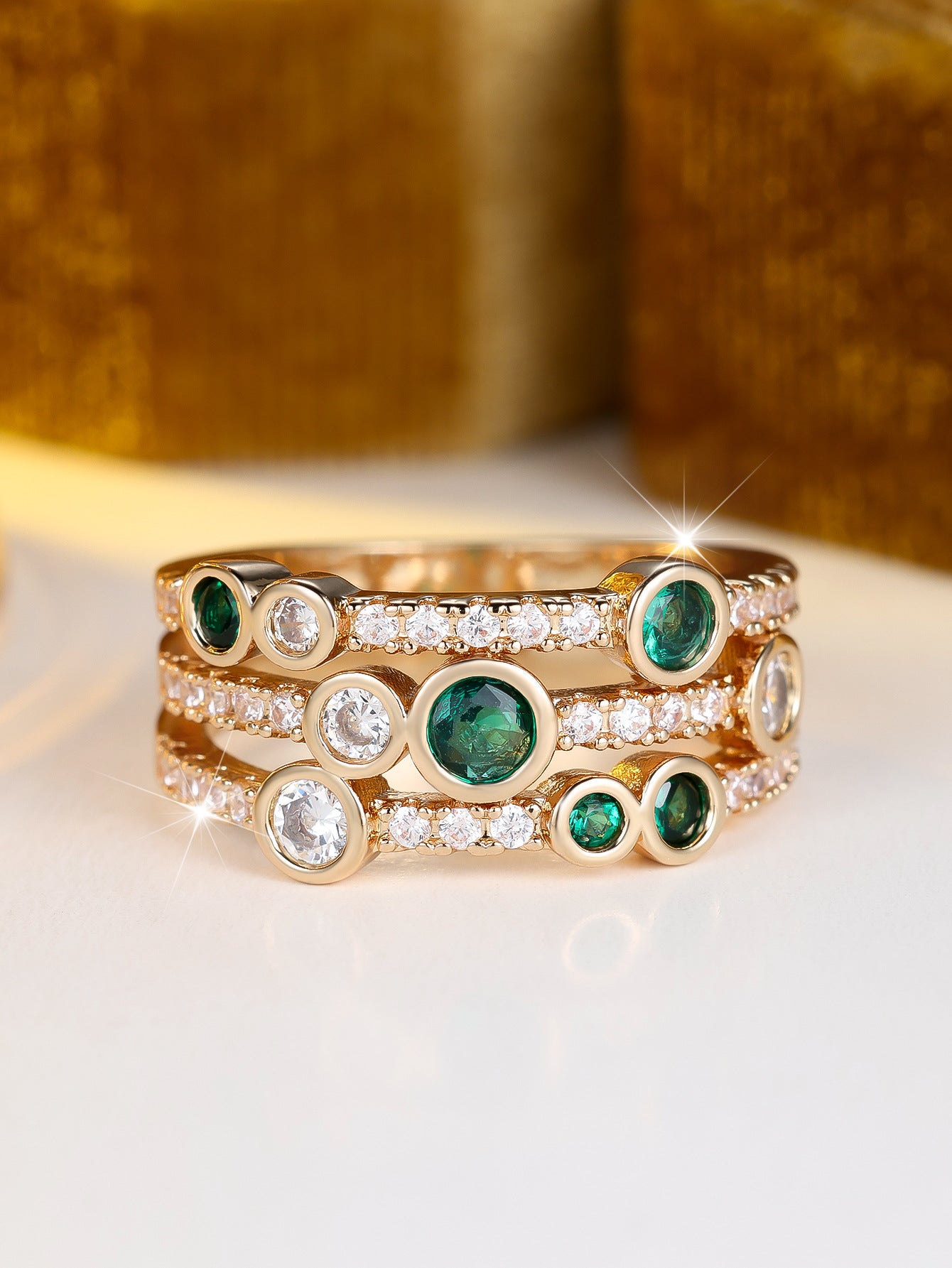 Women’s Bubble Ring In Gold Electroplated Copper With Zircon Inlay