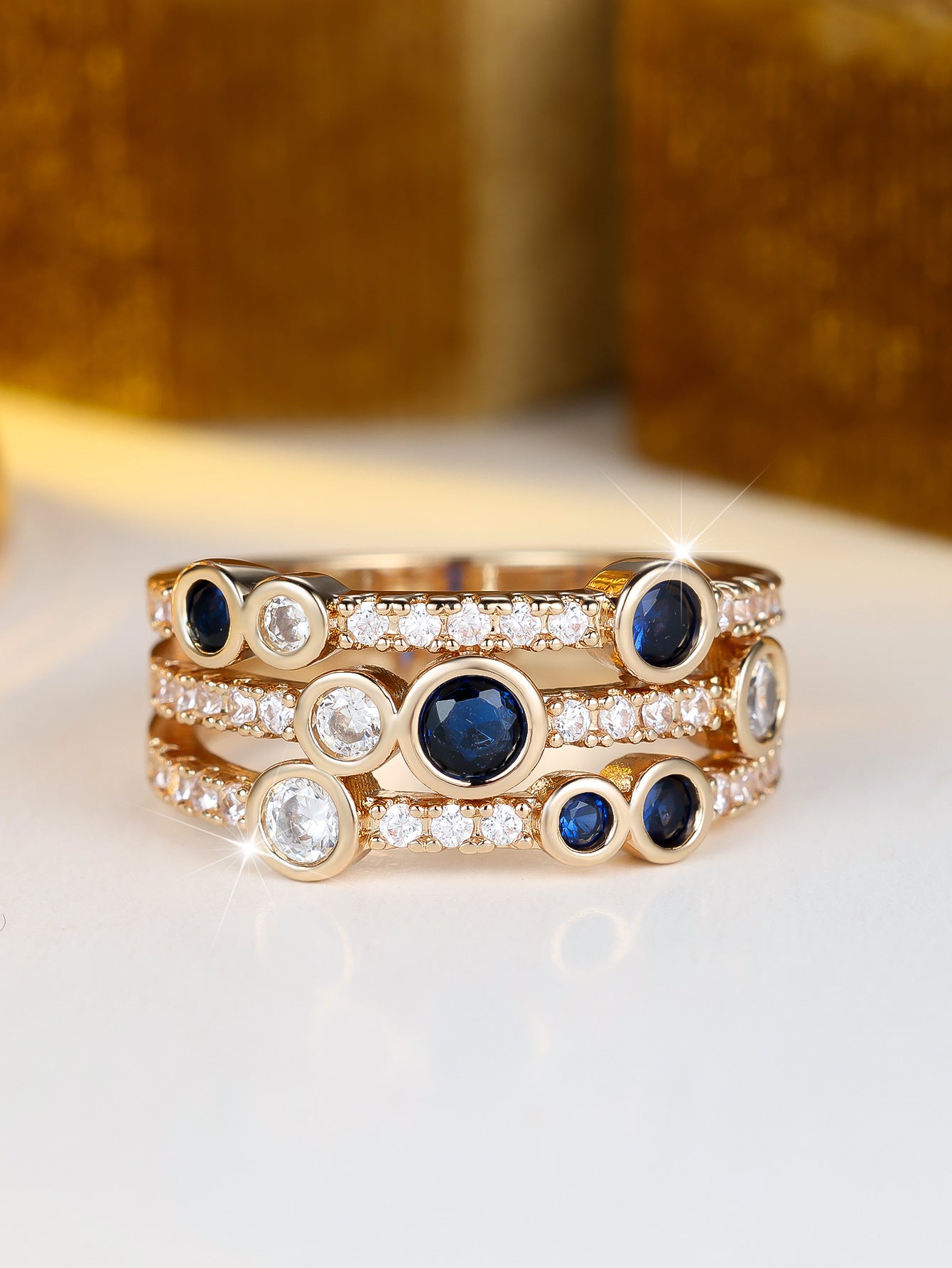 Women’s Bubble Ring In Gold Electroplated Copper With Zircon Inlay