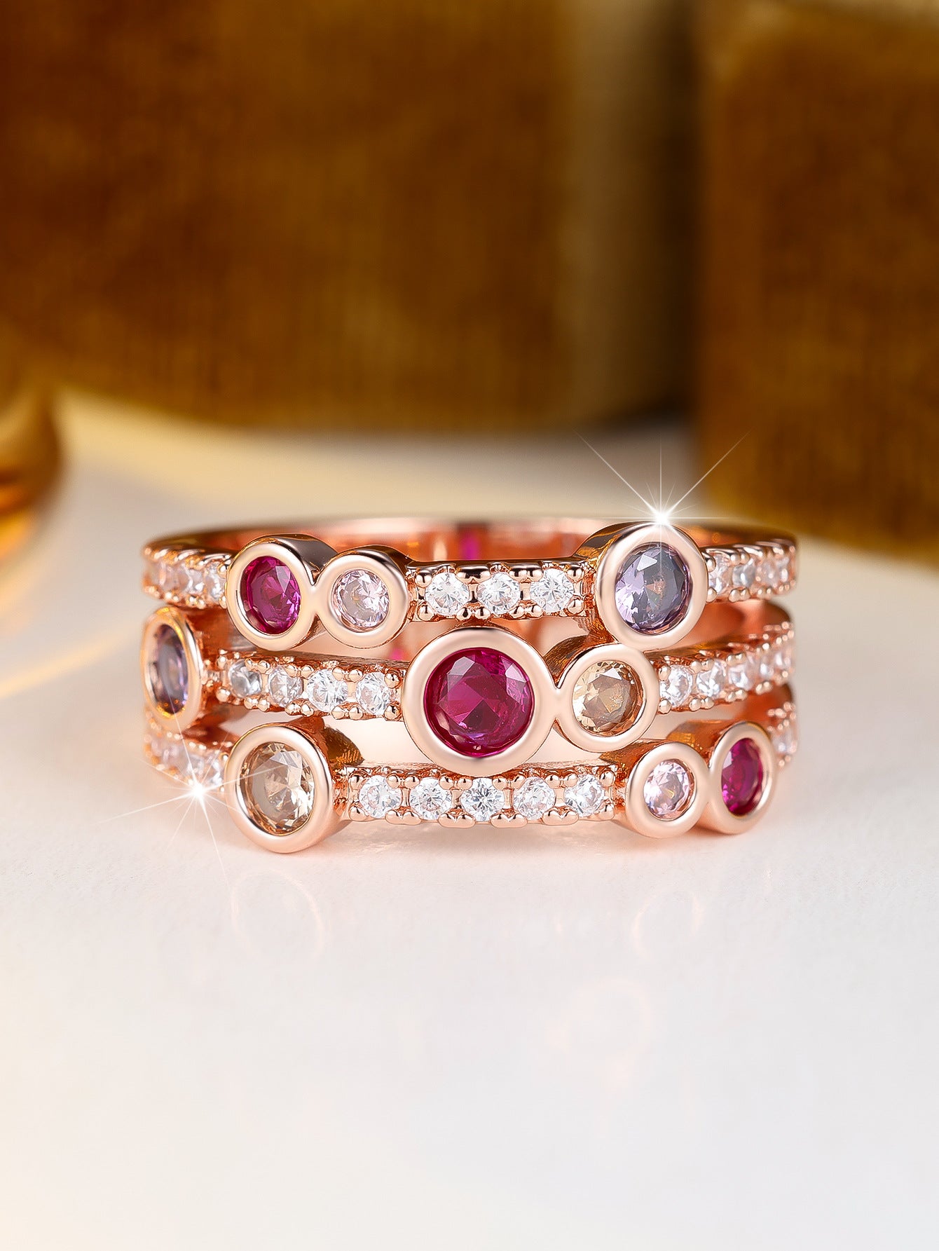 Women’s Bubble Ring In Gold Electroplated Copper With Zircon Inlay