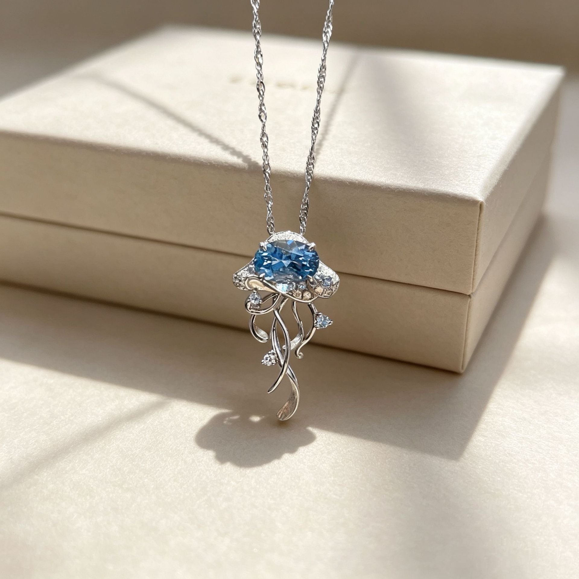 Sweet Ocean Blue Pendant Necklace For Women In Electroplated Alloy
