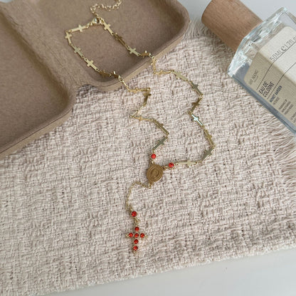 Vintage Style Gold Cross Necklace For Women In Copper With Zircon Inlay And Cable Chain