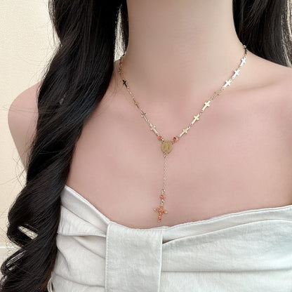 Vintage Style Gold Cross Necklace For Women In Copper With Zircon Inlay And Cable Chain