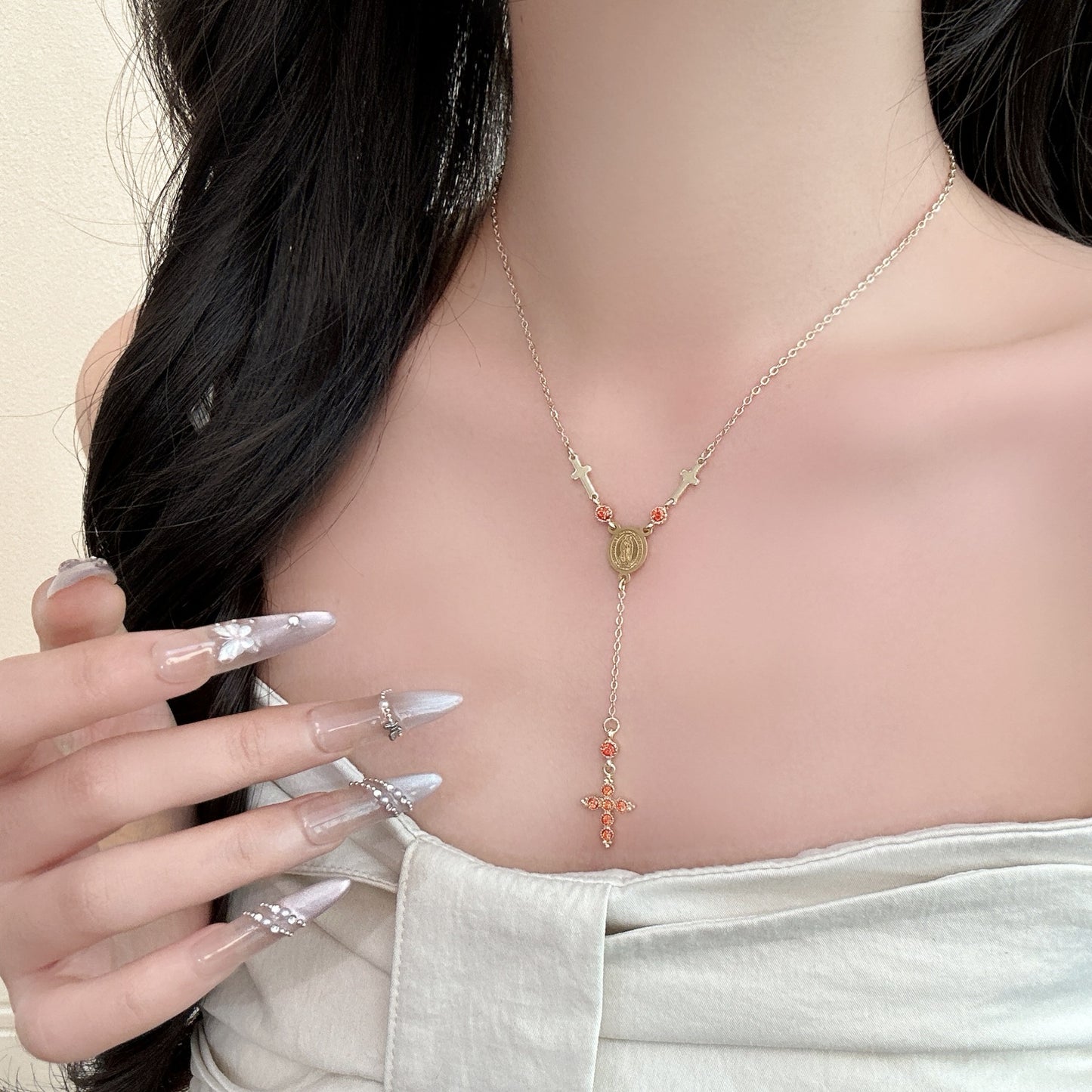 Vintage Style Gold Cross Necklace For Women In Copper With Zircon Inlay And Cable Chain