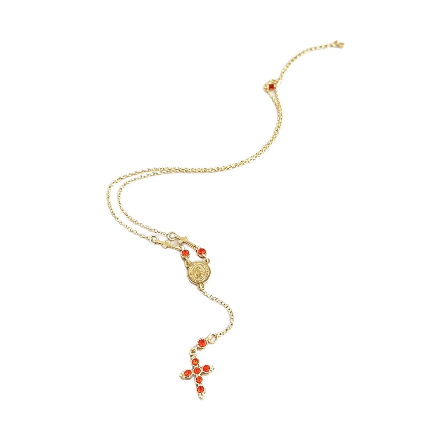 Vintage Style Gold Cross Necklace For Women In Copper With Zircon Inlay And Cable Chain