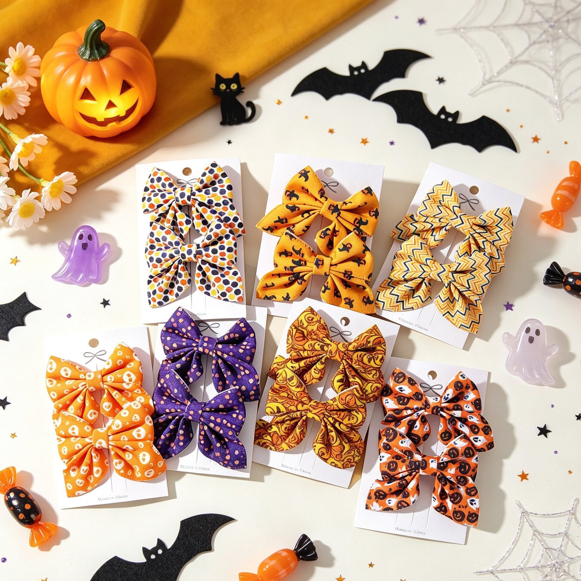Halloween Pattern Cloth Hairpin For Kids, Festive Hair Accessory Perfect For Halloween