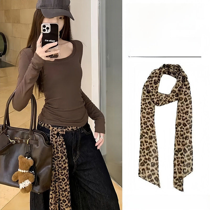 Retro Leopard Print Waist Chain Belt For Women In Coffer Cotton Material