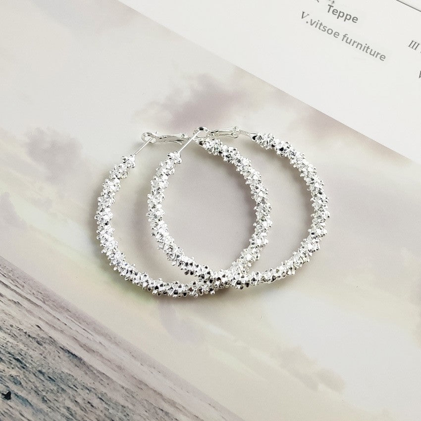 Exaggerated Silver Plated Alloy Circle Earrings For Women With Artificial Gemstones In Silver