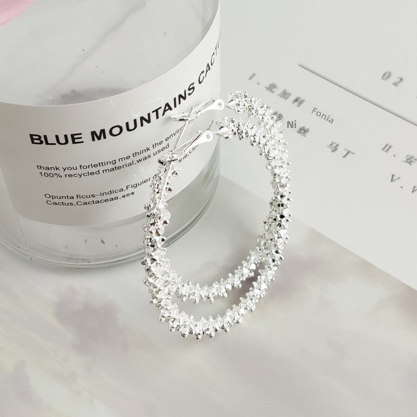 Exaggerated Silver Plated Alloy Circle Earrings For Women With Artificial Gemstones In Silver