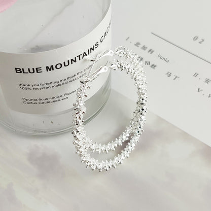 Exaggerated Silver Plated Alloy Circle Earrings For Women With Artificial Gemstones In Silver