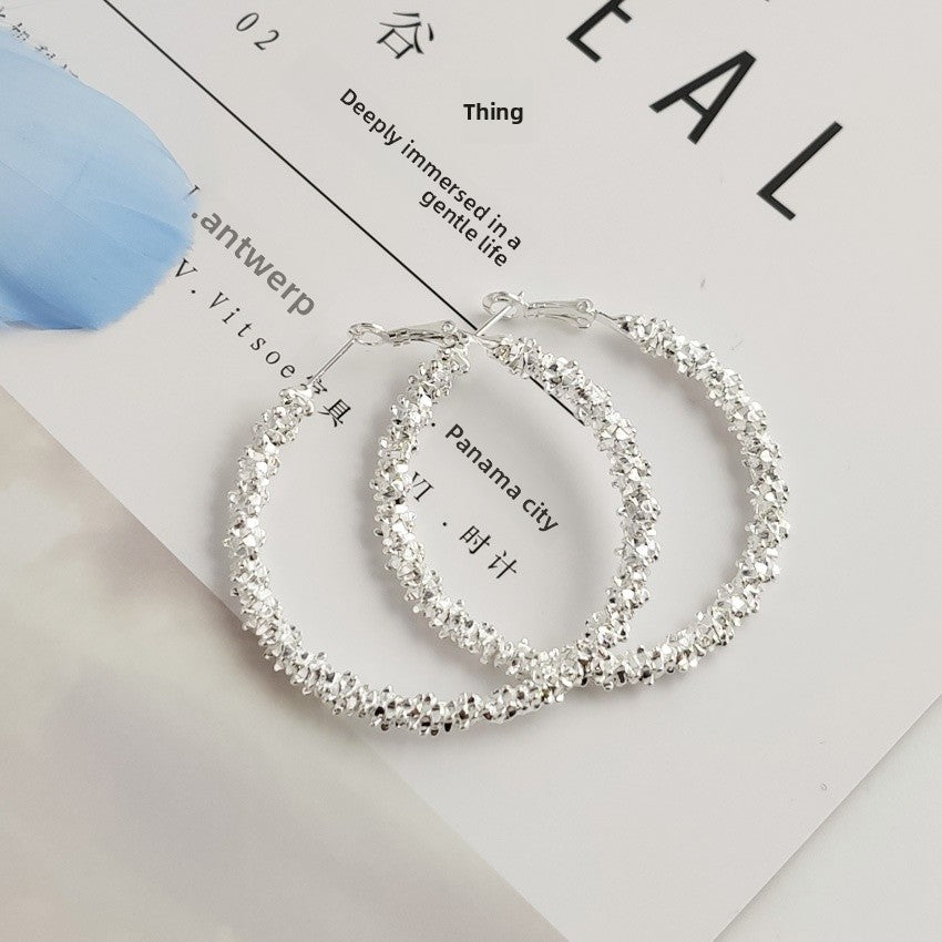 Exaggerated Silver Plated Alloy Circle Earrings For Women With Artificial Gemstones In Silver