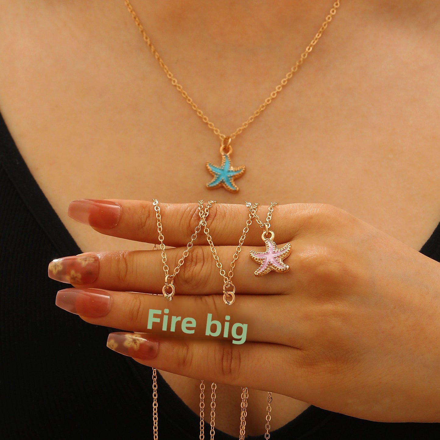 Marine Style Starfish Pendant Necklace For Women With Enamel Alloy Pendant In Colour