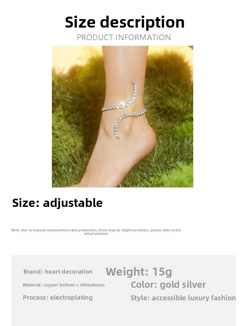 Silver Alloy Women's Anklet With Rhinestones Featuring Heels Pattern