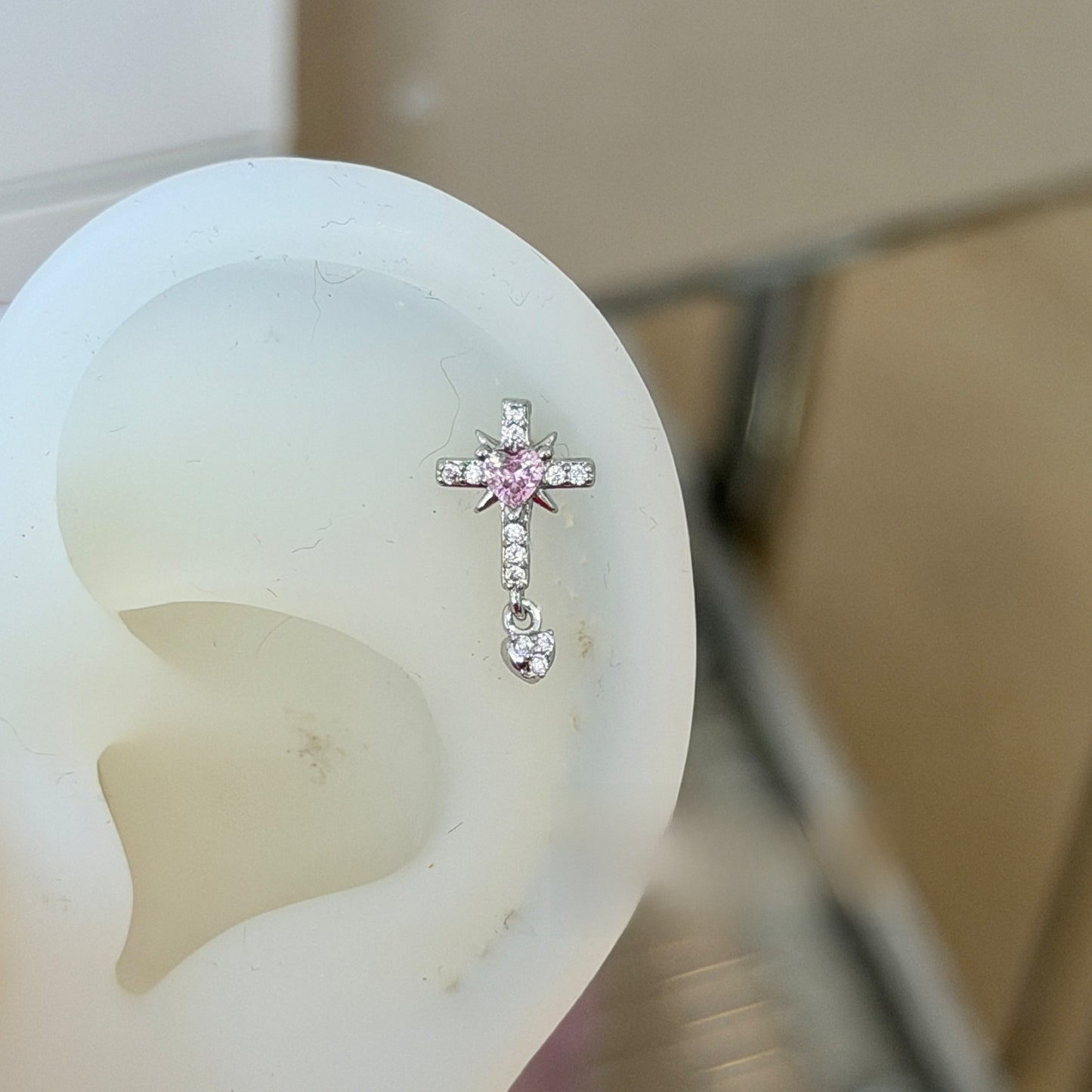 Cross Ear Cartilage Rings & Studs For Unisex In Blue Copper With Zircon And Real Gold Plated Finish