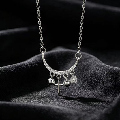 Cross Necklace For Women In 18K Real Gold Plated Titanium Steel With Zircon Inlay And Cable Chain