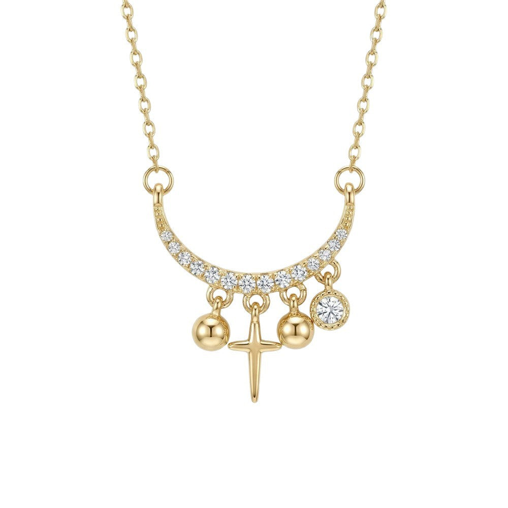 Cross Necklace For Women In 18K Real Gold Plated Titanium Steel With Zircon Inlay And Cable Chain