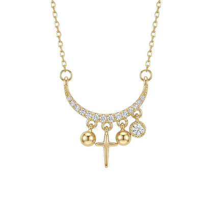 Cross Necklace For Women In 18K Real Gold Plated Titanium Steel With Zircon Inlay And Cable Chain