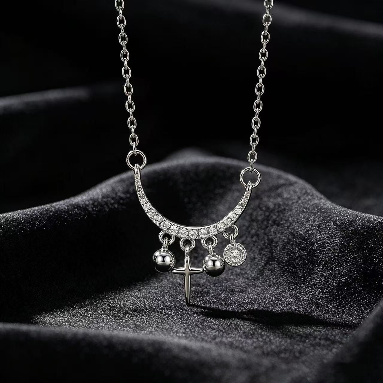 Cross Necklace For Women In 18K Real Gold Plated Titanium Steel With Zircon Inlay And Cable Chain