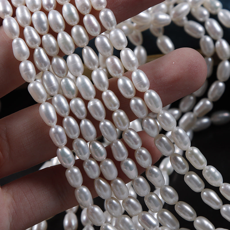 Handmade DIY Loose Freshwater Pearls Featuring Natural White 4-5mm Rice-Shaped Pearls For Jewelry Making