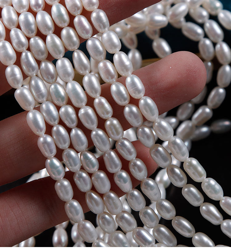 Handmade DIY Loose Freshwater Pearls Featuring Natural White 4-5mm Rice-Shaped Pearls For Jewelry Making