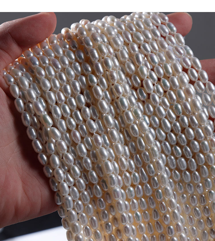 Handmade DIY Loose Freshwater Pearls Featuring Natural White 4-5mm Rice-Shaped Pearls For Jewelry Making