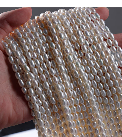 Handmade DIY Loose Freshwater Pearls Featuring Natural White 4-5mm Rice-Shaped Pearls For Jewelry Making