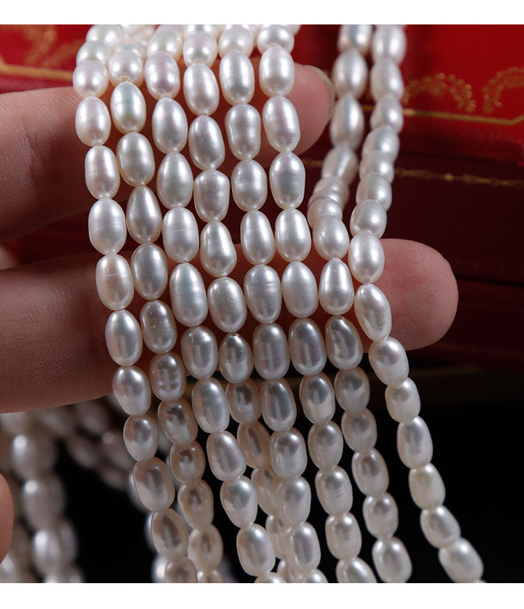 Handmade DIY Loose Freshwater Pearls Featuring Natural White 4-5mm Rice-Shaped Pearls For Jewelry Making