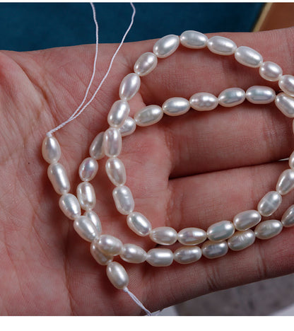 Handmade DIY Loose Freshwater Pearls Featuring Natural White 4-5mm Rice-Shaped Pearls For Jewelry Making