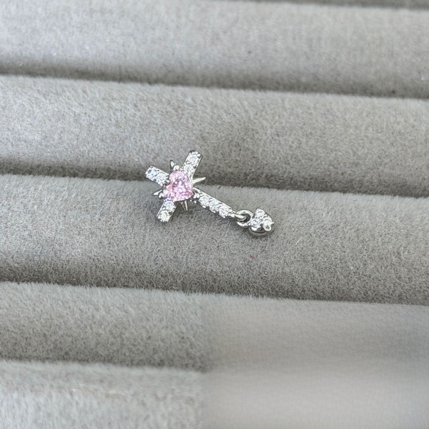Cross Ear Cartilage Rings & Studs For Unisex In Blue Copper With Zircon And Real Gold Plated Finish