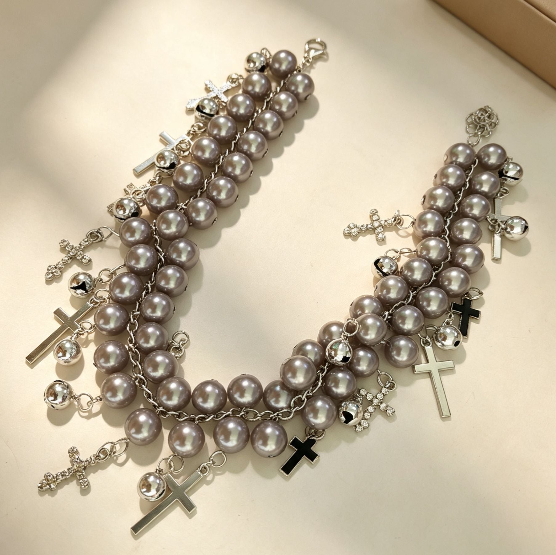 Cross Beading Choker Necklace In Grey Alloy, Unisex Design Featuring Durable Pendant Material