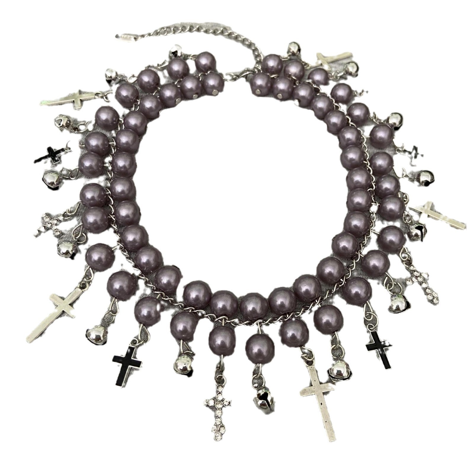 Cross Beading Choker Necklace In Grey Alloy, Unisex Design Featuring Durable Pendant Material
